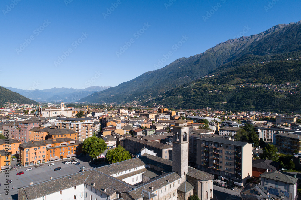 Holidays in Valtellina. City of Morbegno. Aerial shot