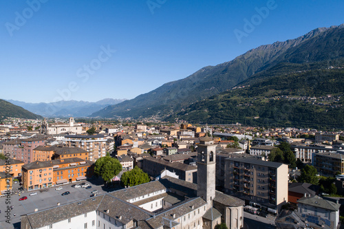 Holidays in Valtellina. City of Morbegno. Aerial shot