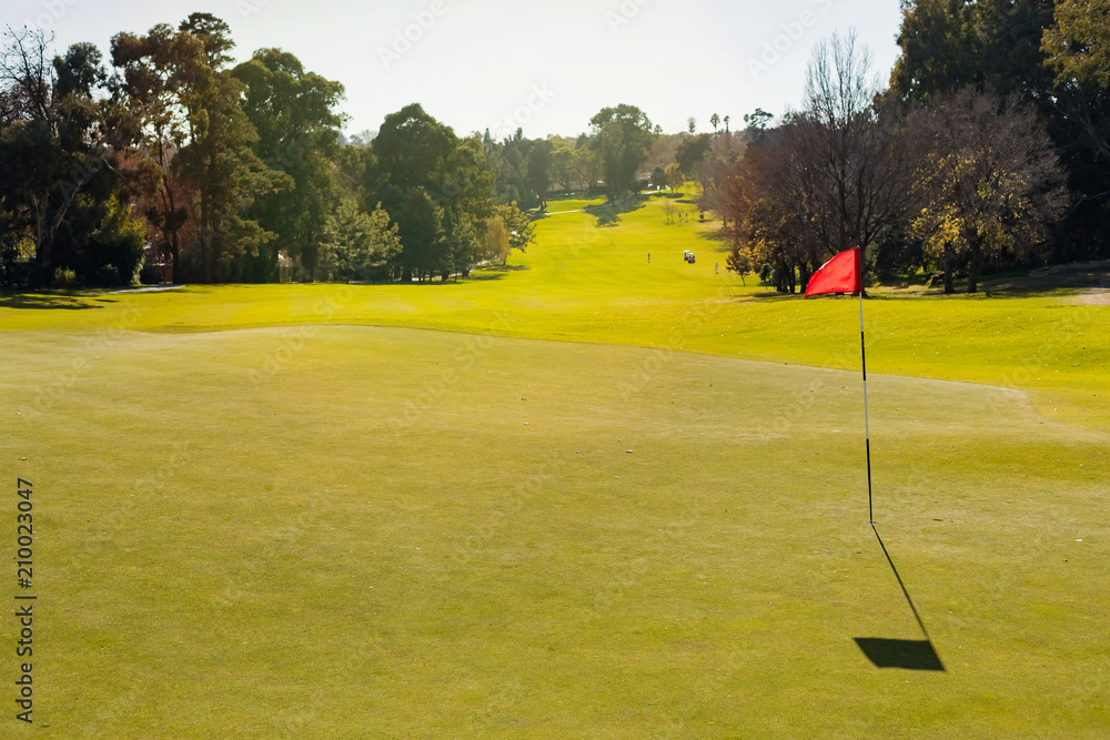 Obraz premium Golf Course putting green hole with flag