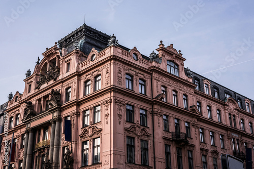 Red building in baroque style on Wenceslas Square