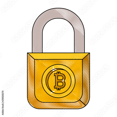 padlock with bitcoin commerce vector illustration design