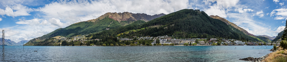 Panoramic view of Queenstown taken from opposite the main settlement