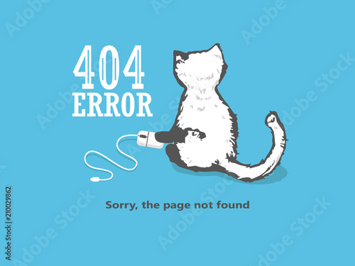 404 Page Not Found Error, cat holds a computer mouse