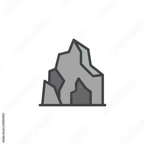 Cave in mountain filled outline icon, line vector sign, linear colorful pictogram isolated on white. Prehistoric cave home symbol, logo illustration. Pixel perfect vector graphics