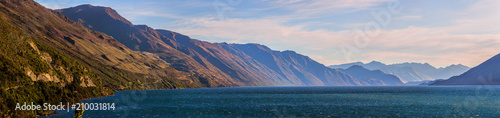 Panoramic view of lake Wanaka, South Island, New Zealand