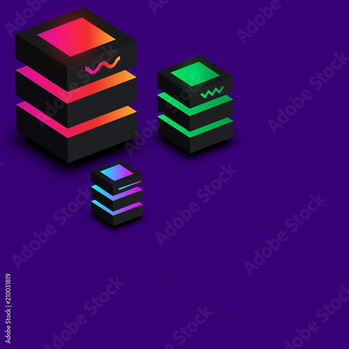 Purple background with color 3d geometric figures.