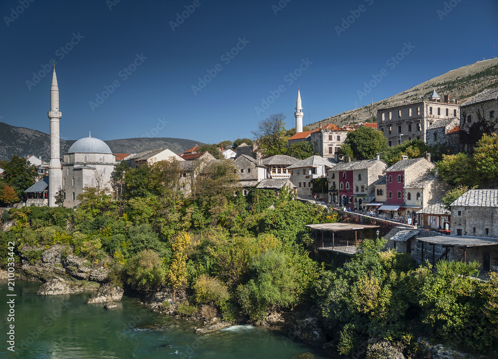 neretva river and old town of mostar bosnia view