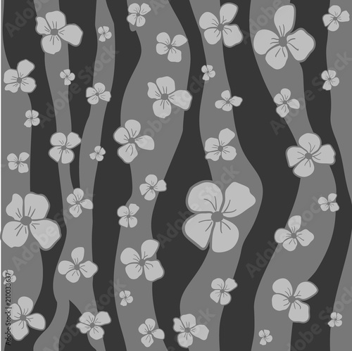 Vector seamless gray scale colors pattern - simple flowers on abstract background. Floral modern design. Minimalism monochromatic style.