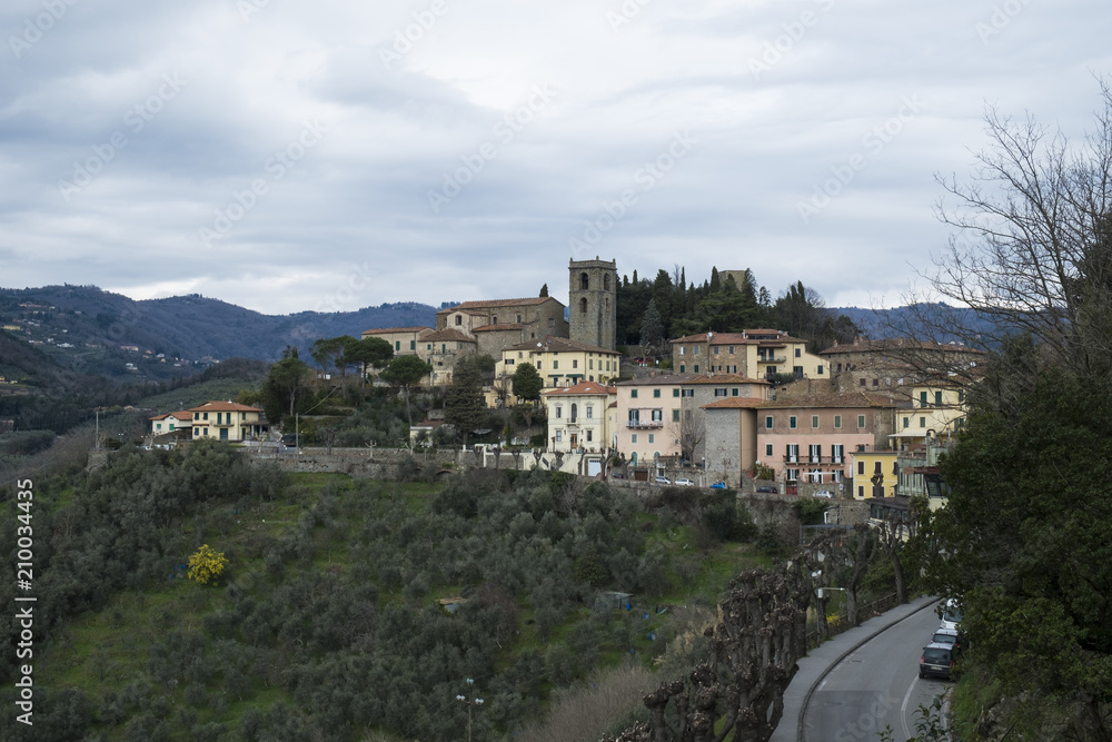 MONTECATINI ALTO, ITALY - FEBRUARY 2018; View of medieval city Montecatini Alto, Italy