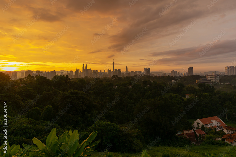 Majestic sunrise over downtown Kuala Lumpur, Malaysia	