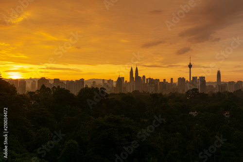 Photography Majestic sunrise over downtown Kuala Lumpur, Malaysia
