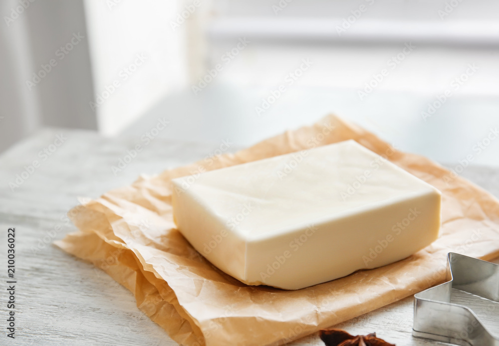 Butter on kitchen table. Bakery workshop Butter on kitchen table. Bakery workshop