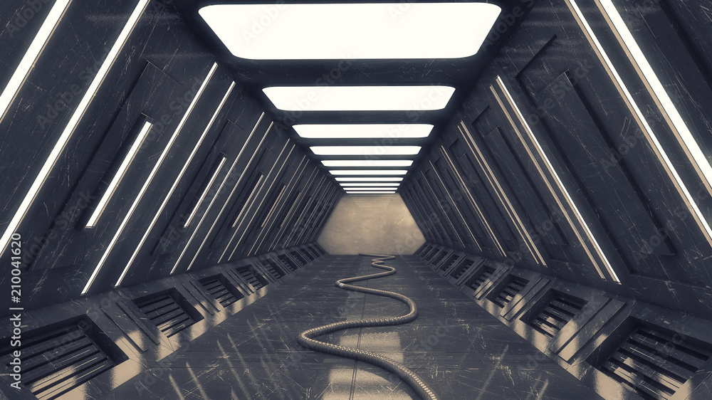 Naklejka premium 3D Rendering. Futuristic interior environment