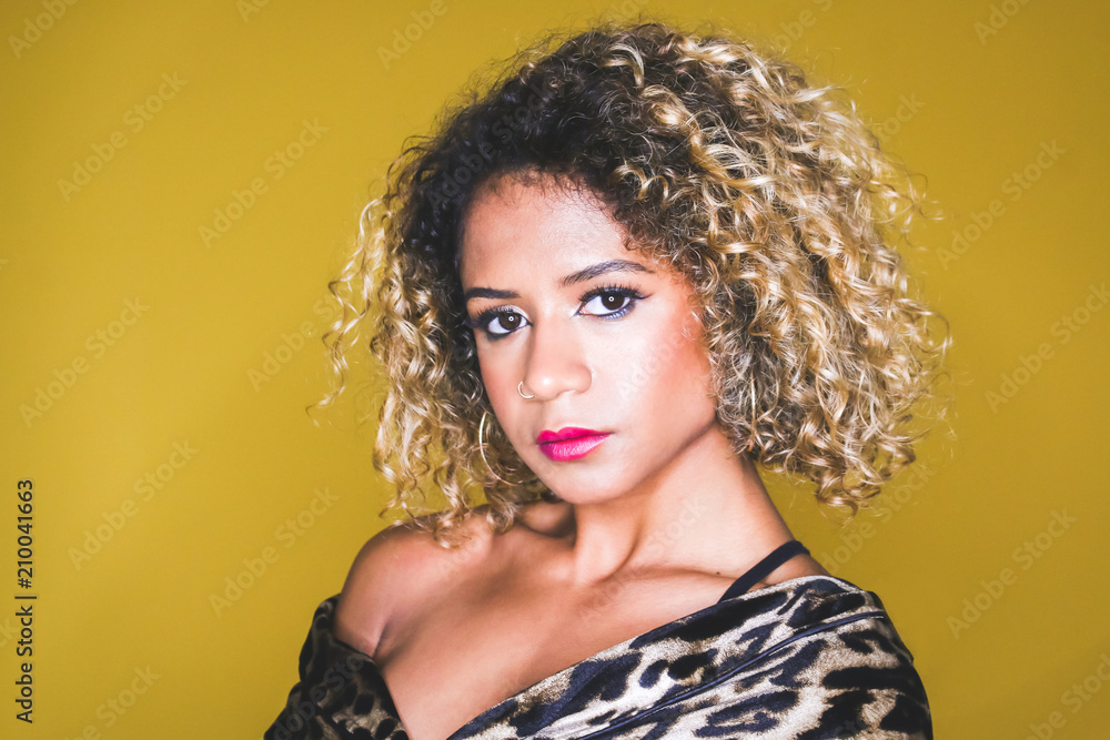 Beautiful Biracial Mixed Race Woman with Curly Hair Stock-Foto | Adobe Stock