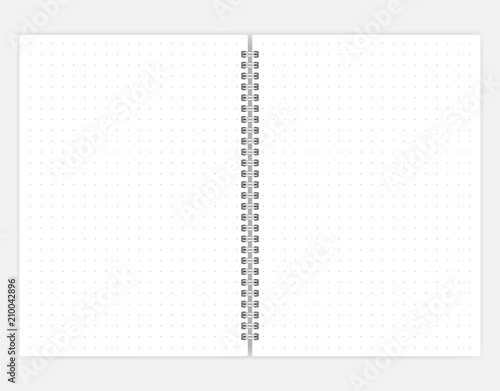 Open spiral bound dot grid A6 size notebook vector mockup