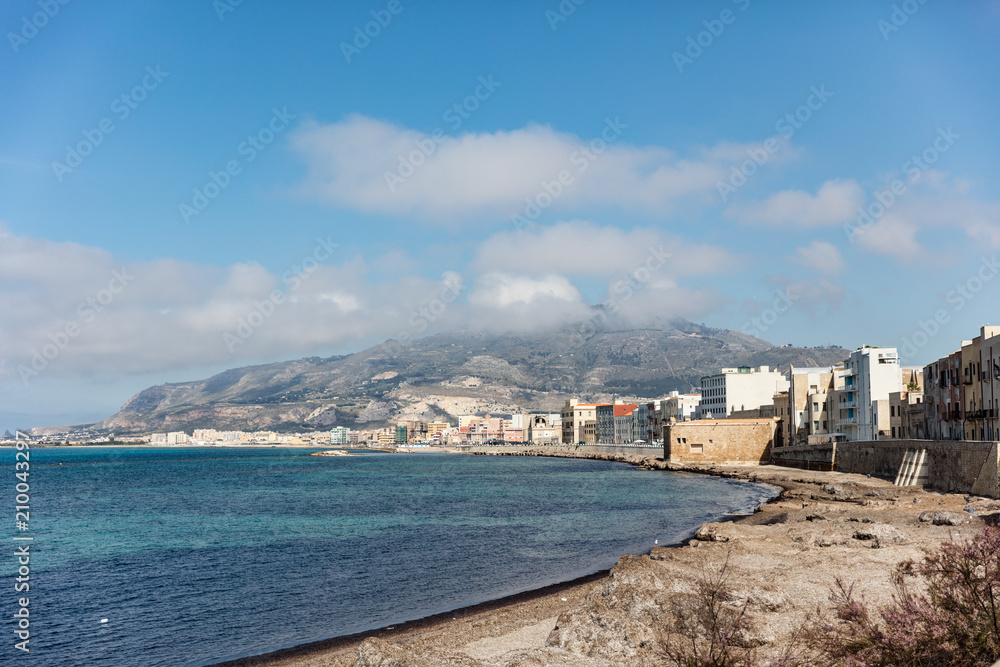 View of the gulf of Trapani and the Mediterranean sea from its coasts.   Sicily island, Italy