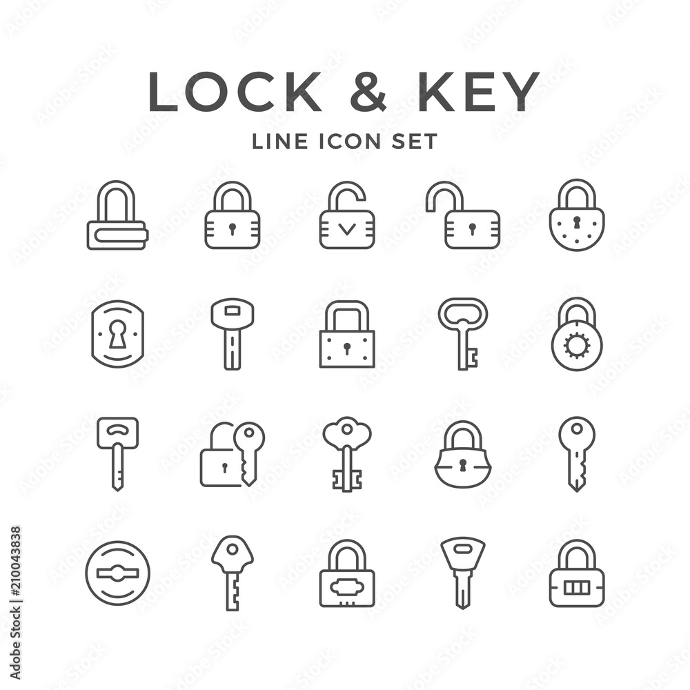 Set line icons of lock and key Set line icons of lock and key