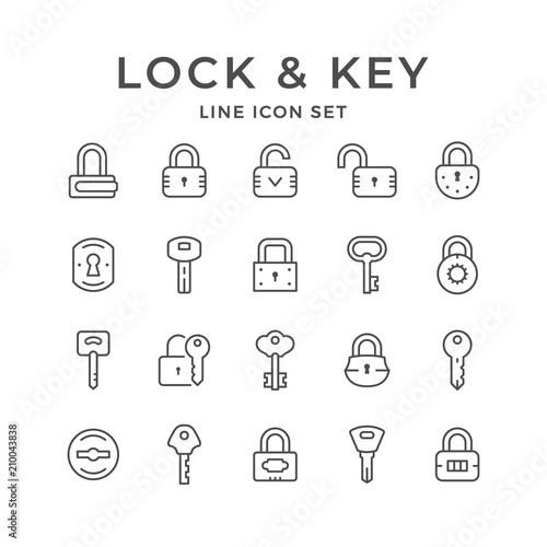 Set line icons of lock and key