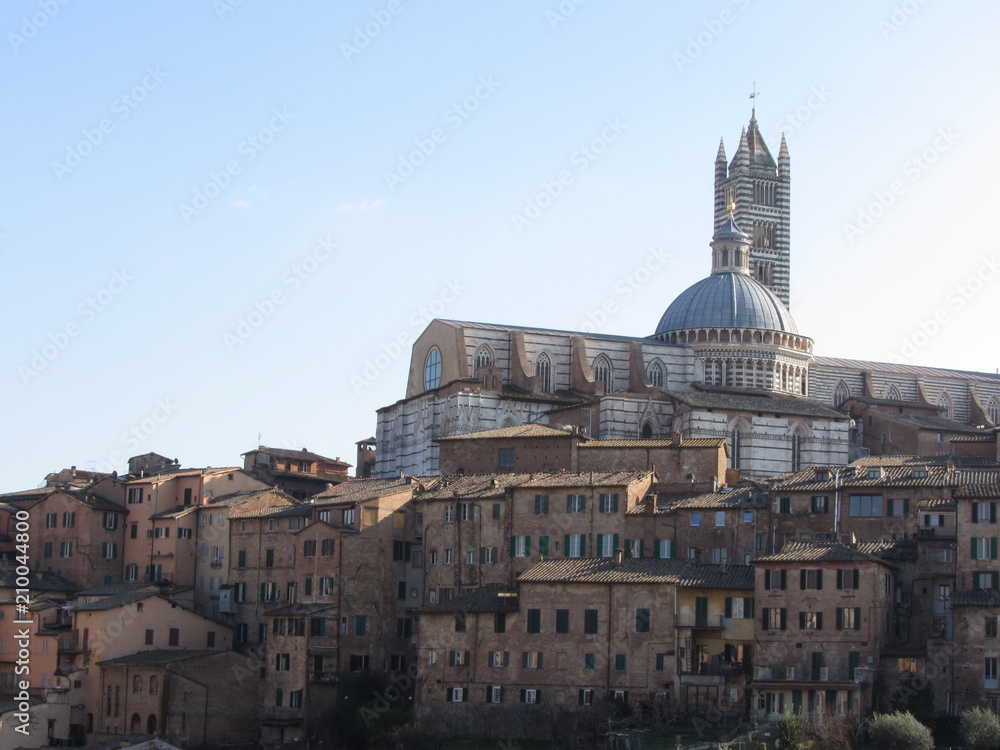 Panorama of Siena with the metropolitan cathedral of Saint Mary of the Assumption . Tuscany, Italy