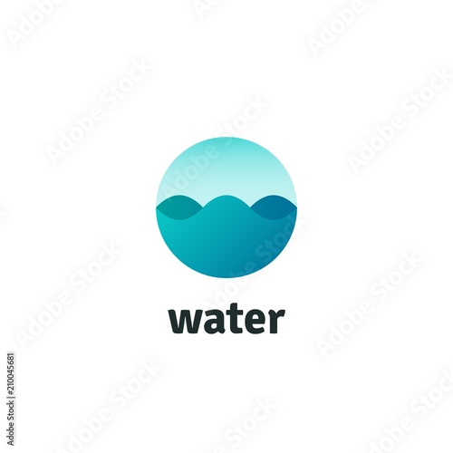 Gradient logo of water drop with waves. Ecology concept. Design template of fresh water
