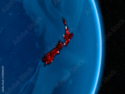 New Zealand in red at night