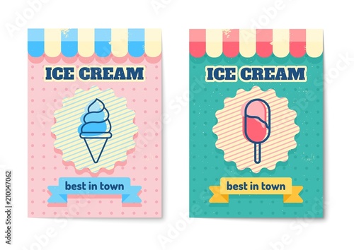 Vintage ice cream posters. Vector illustration for ice cream cafe, restaurant, menu card