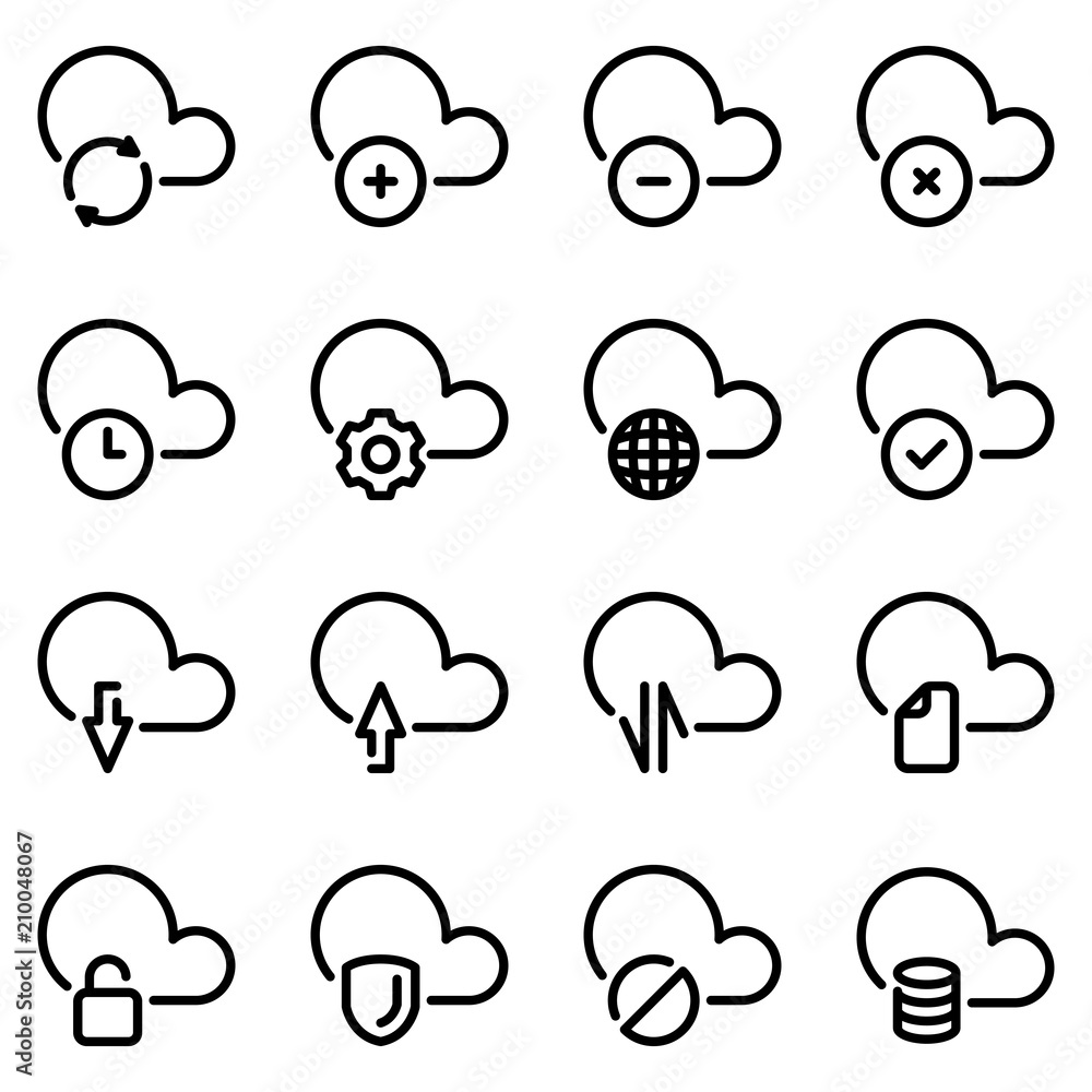 Set of black icons isolated on white background, on theme Computer cloud Set of black icons isolated on white background, on theme Computer cloud