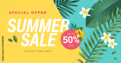 Summer sale vector illustration for mobile and social media banner, poster, shopping ads, marketing material