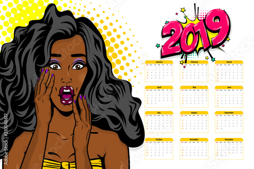 Black african-american young pop art calendar