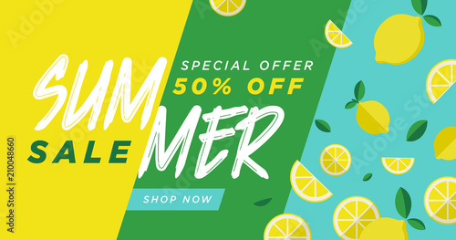 Summer sale vector illustration for mobile and social media banner, poster, shopping ads, marketing material. Lettering concept with summer elements for food and drink.