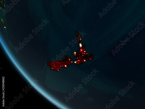 Satellite view of New Zealand at night