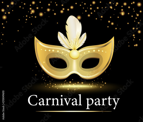Black carnival party background with gold mask.