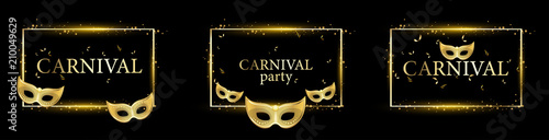 Black carnival party backgrounds with gold masks.