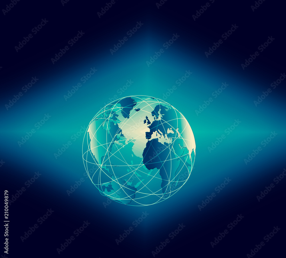 Best Internet Concept of global business. Globe, glowing lines on technological background. Wi-Fi, rays, symbols Internet, 3D illustration Best Internet Concept of global business. Globe, glowing lines on technological background. Wi-Fi, rays, symbols Internet, 3D illustration
