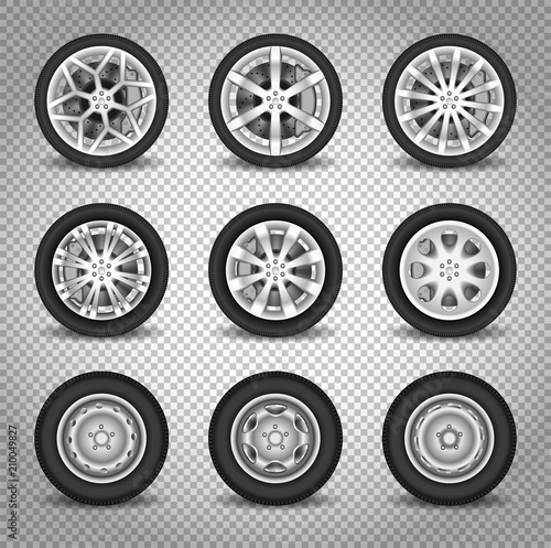 Car wheels vector set isolated on transparent background