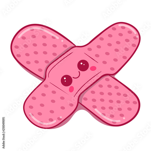 cute pink cartoon medical plaster, vector illustration