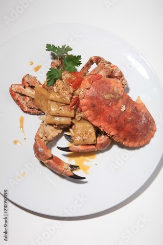 Paccheri with creamy crab sauce, Italian food style