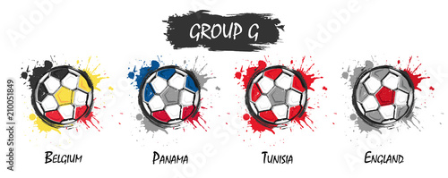 Set of national football team group G . Realistic watercolor art paint with stained splash color . Flat design . Vector for international world championship tournament cup 2018