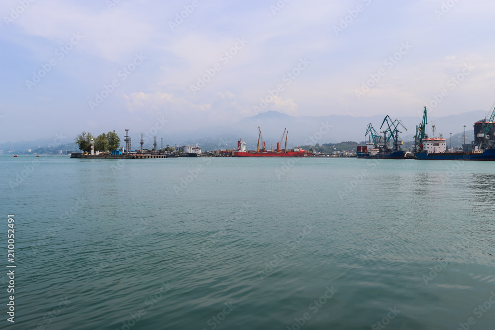Naklejka premium Cargo port on Black Sea in Batumi, Georgia
