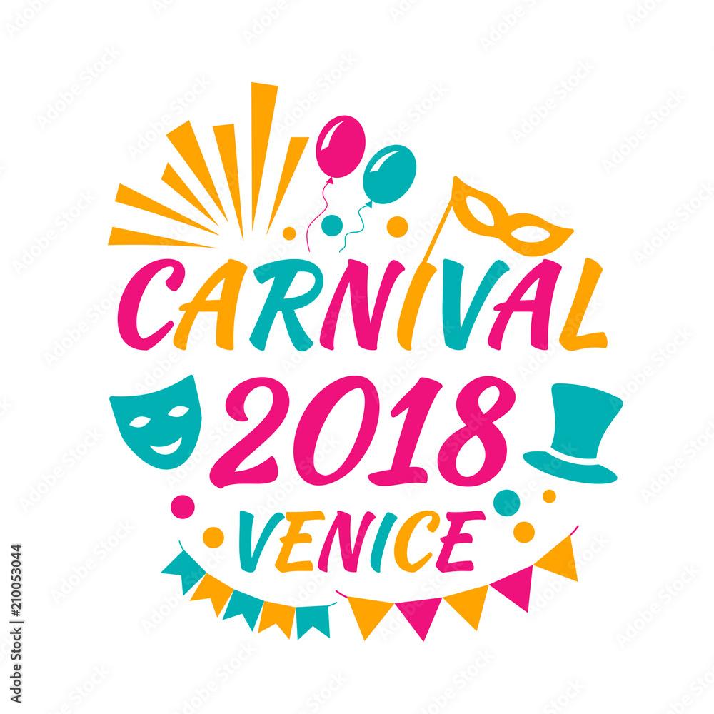 Celebration festive background with carnival icons and elements of the Venetian or Brazilian carnival. Colorful banner. flat vector illustration isolated on white background Celebration festive background with carnival icons and elements of the Venetian or Brazilian carnival. Colorful banner. flat vector illustration isolated on white background