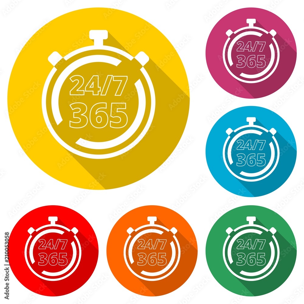 Open 24 7 365 24 7 365 24 7 365 Icon Color Icon With Long Shadow Stock Vector Adobe Stock