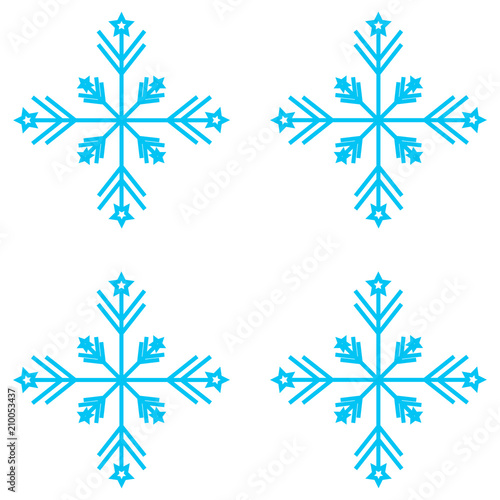 vector illustration. Set of Nine Snowflakes thin line ftat design photo