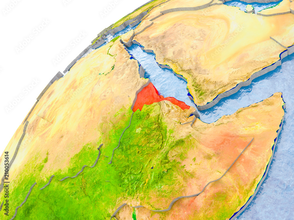 Map of Eritrea in red on globe Map of Eritrea in red on globe