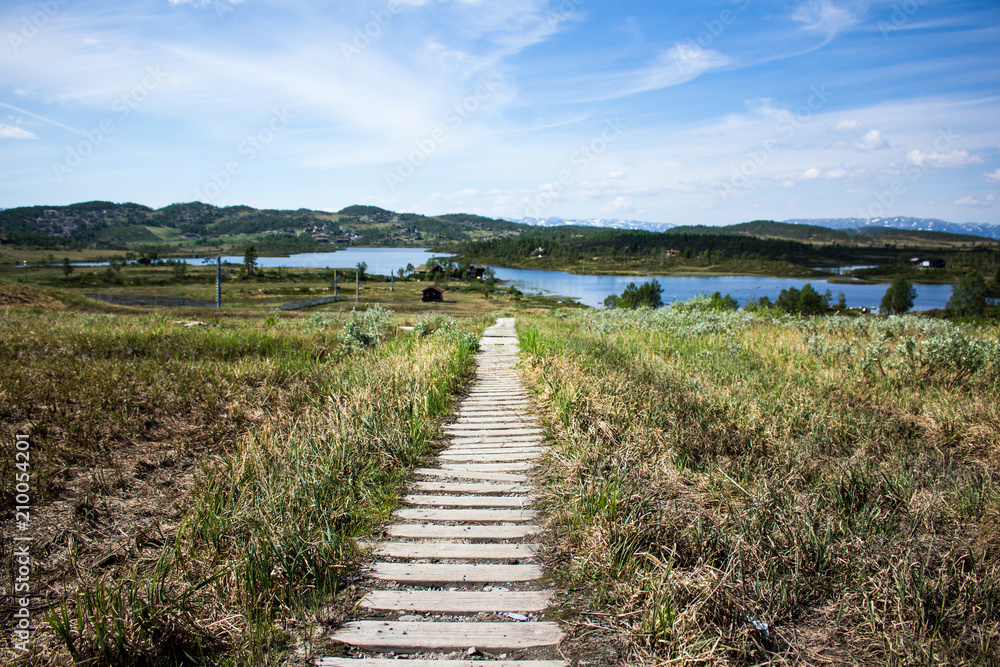 Fototapeta premium Norwegen Landschaft mit einem Steg zum See