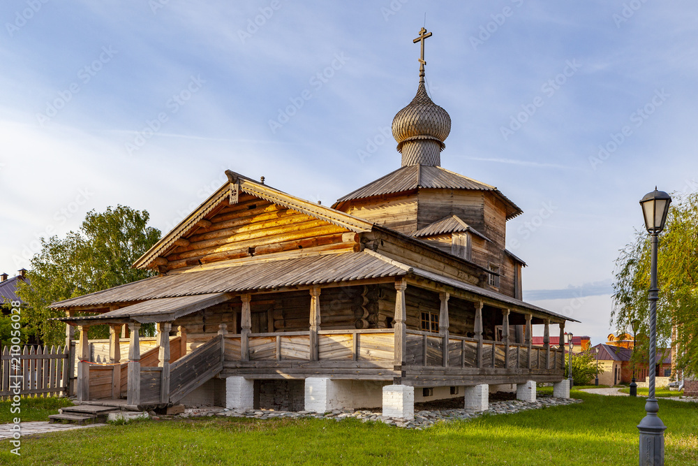 Ancient Russian wooden church of the Orthodox Church. A wooden temple on the island of Sviyazhsk which stands on the great Volga river.