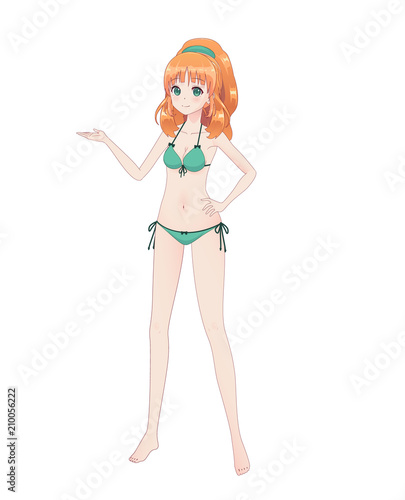 Beautiful anime manga girl in bikini