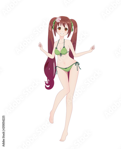 Beautiful anime manga girl in bikini