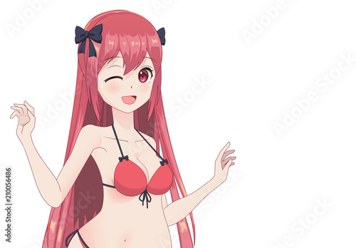 Beautiful anime manga girl in bikini