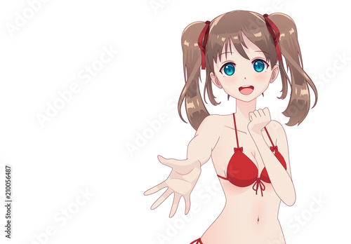 Beautiful anime manga girl in bikini