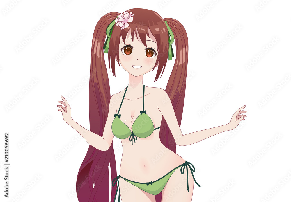 Beautiful anime manga girl in bikini vector de Stock | Adobe Stock